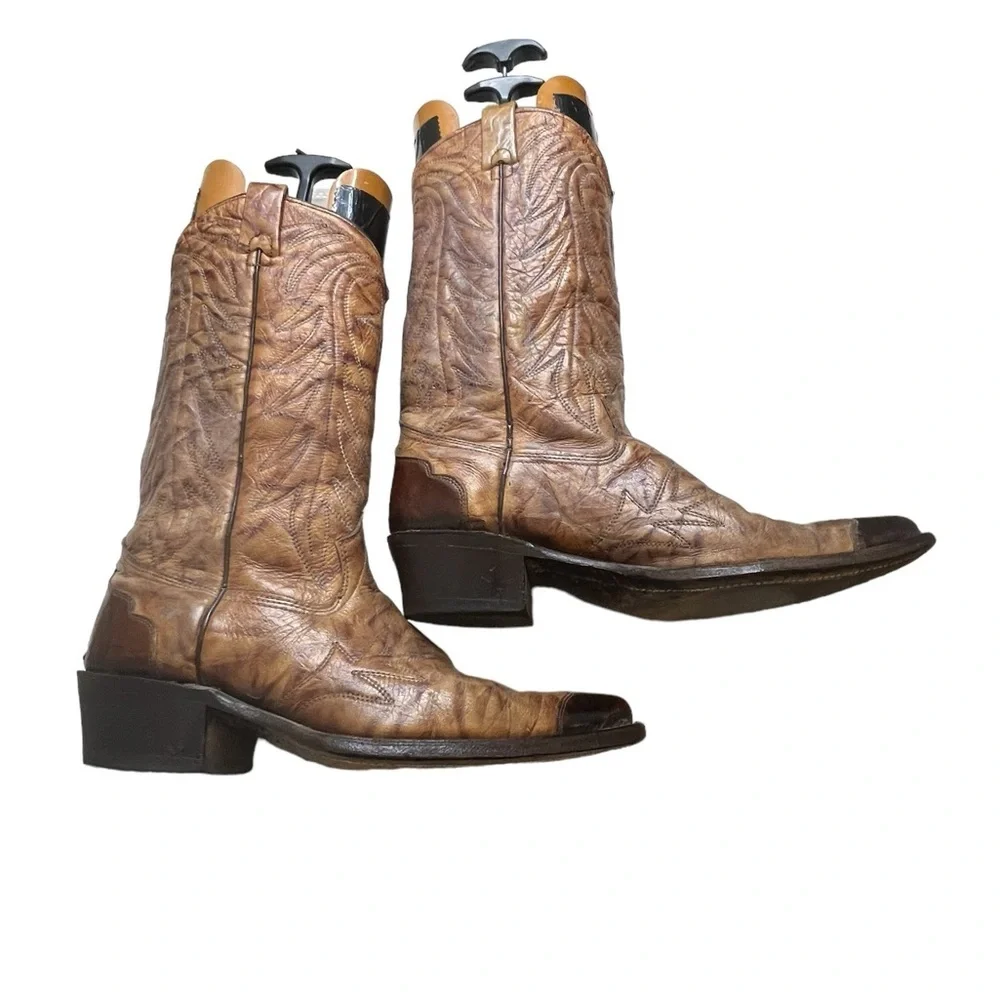 Vintage TEXAS Men's Leather Western Cowboy Boots Size 10.5 D Brown Wing Tip M 81